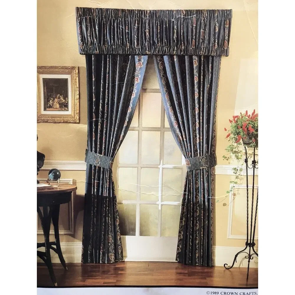 Valance Drapes Window Covering Set Green Paisley Crown Crafts Middlebury NEW